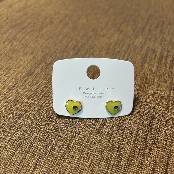 S925 Silver needle Summer studs Yellow and blue colorful Enamel earrings summer - Picture 1 of 5